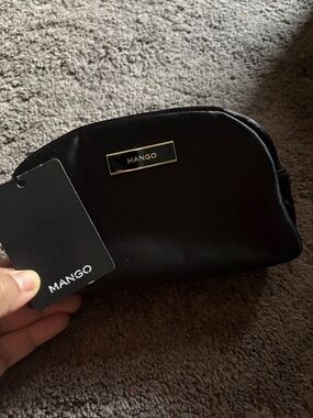 Mango Black Cosmetic Pouch with Gold Logo Plaque